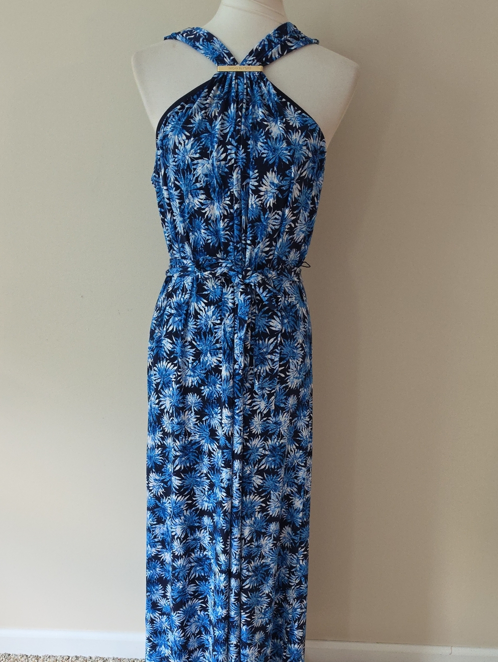 Michael Michael Kors Blue Floral Halter Maxi Dress Brand New